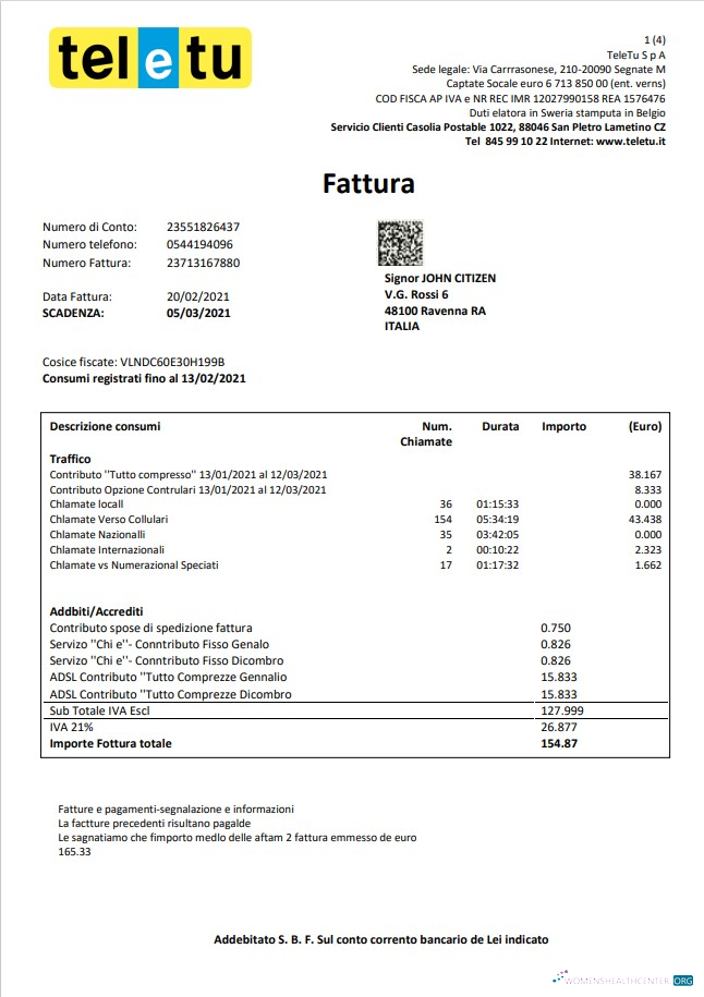download download Italy TeleTu utility bill template in Word and PDF format PDF template PDF template